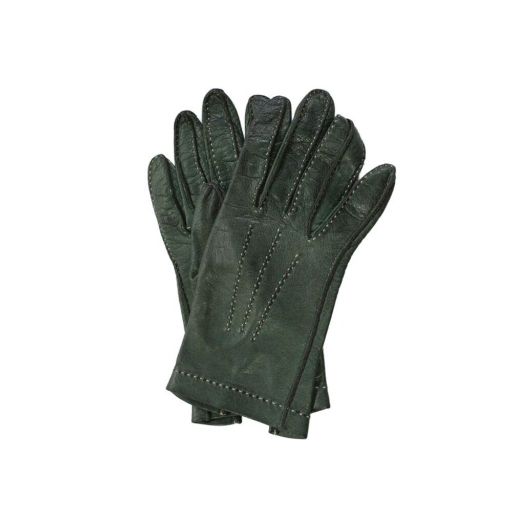 Designer Womens Leather Pull On Driving Gloves Green Size 7